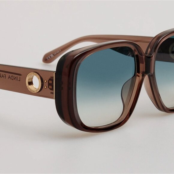 Linda Farrow Astrid Oversized Sunglasses Brown Aqua $570 NEW